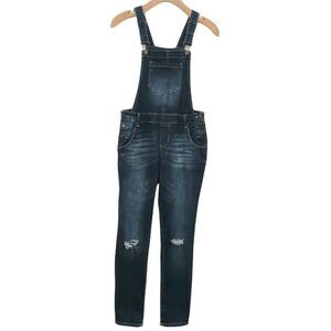 So Girls Bib Overalls Size 14 Blue Distressed Adjustable Strap Pockets Stretch